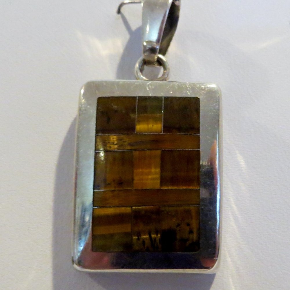 Sterling Silver Mosaic Tiger Eye Pendant